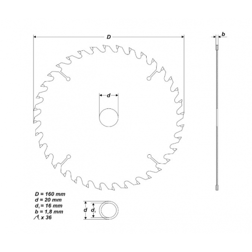 Циркулярен диск за дърво HM материал Rexxer RG-08-272 - 160 / 20 / 36 зъба