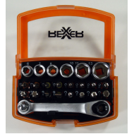 Комплект битове и вложки Rexxer RA-04-497, 26 части, мини тресчотка