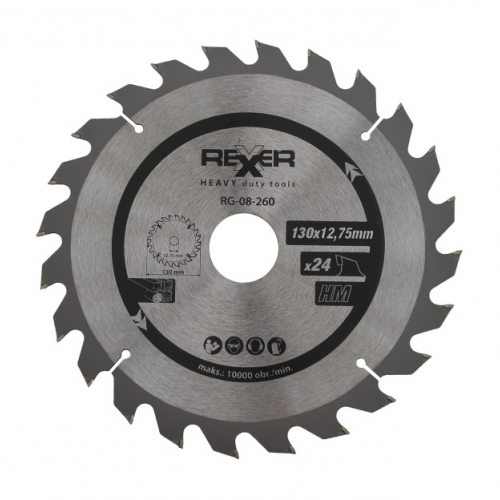 Циркулярен диск за дърво HM материал Rexxer RG-08-260 - 130 / 12.75 / 24 зъба