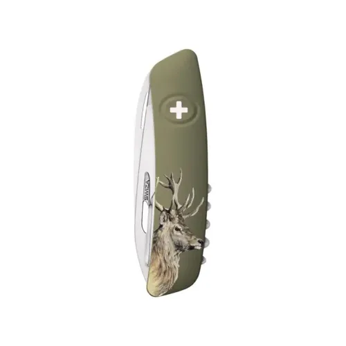 Швейцарско ножче SWIZA - D05 Hunting Deer Olive, 7.5см острие, 12x функции, зелено