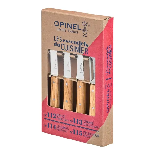 Комплект кухненски ножове Opinel - Les Essentiels, маслиново дърво
