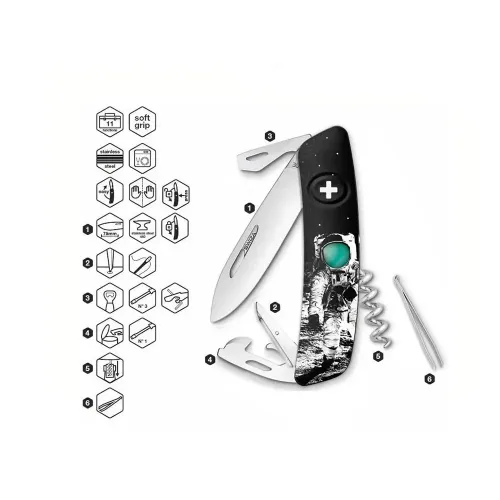 Швейцарско ножче SWIZA - D03 Moonwalk 50 Edition, 7.5см острие, 11x функции, черно