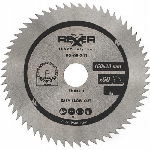Циркулярен диск за дърво без видия  Rexxer RG-08-241,  Ø 160x20x60 зъба