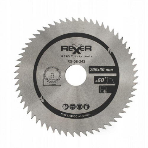 Циркулярен диск за дърво без видия  Rexxer RG-08-243,   Ø  200x30x60 зъба