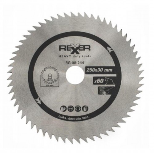 Циркулярен диск за дърво без видия  Rexxer RG-08-244, Ø 250x30x60 зъба