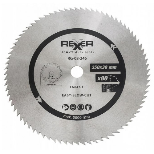 Циркулярен диск за дърво без видия  Rexxer RG-08-246,  Ø 350x30x80 зъба