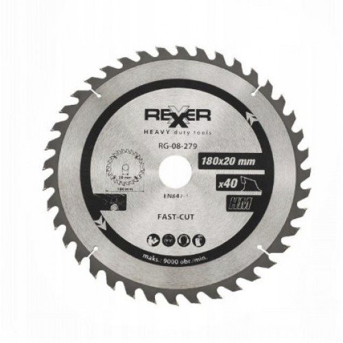 Циркулярен диск за дърво HM материал Rexxer RG-08-279,  Ø 180x20x40 зъба
