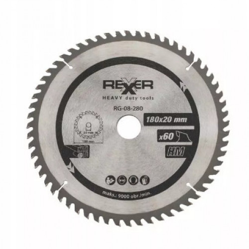 Циркулярен диск за дърво HM материал Rexxer RG-08-280   180 / 20 / 60 зъба