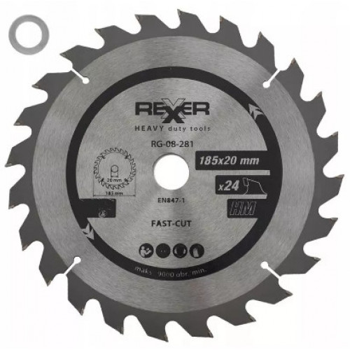 Циркулярен диск за дърво HM материал Rexxer RG-08-281,  Ø 185x20x24 зъба