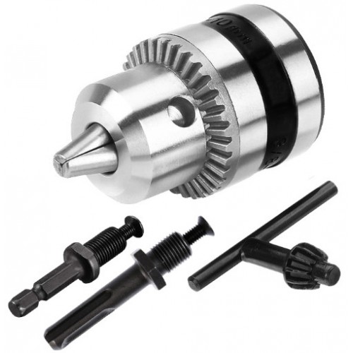 Патронник с ключ + 2 адаптера Rexxer RG-13-113,  1.5-13мм, преход към sds+, 1/4″ шестостенен преход
