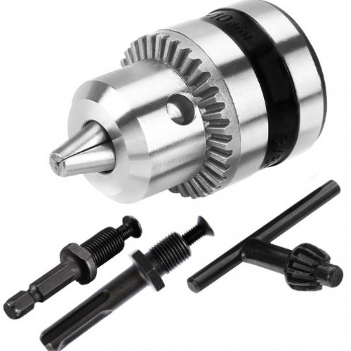 Патронник с ключ + 2 адаптера Rexxer RG-13-113,  1.5-13мм, преход към sds+, 1/4″ шестостенен преход