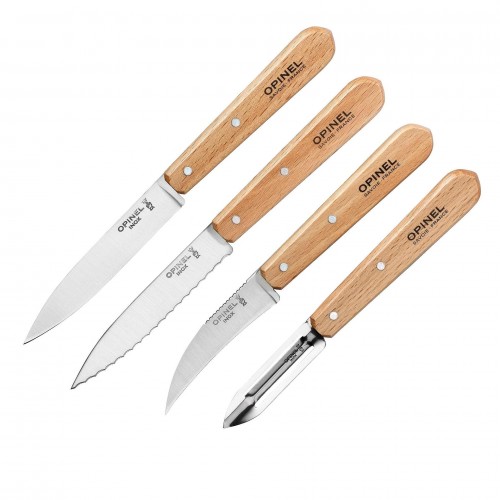 Кухненски кoмплект Opinel - Les Essentiels, 3 ножа и белачка, букови дръжки