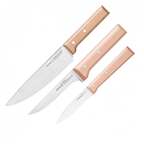 Комплект кухненски ножове Opinel - Parallele, 3 ножа с букови дръжки