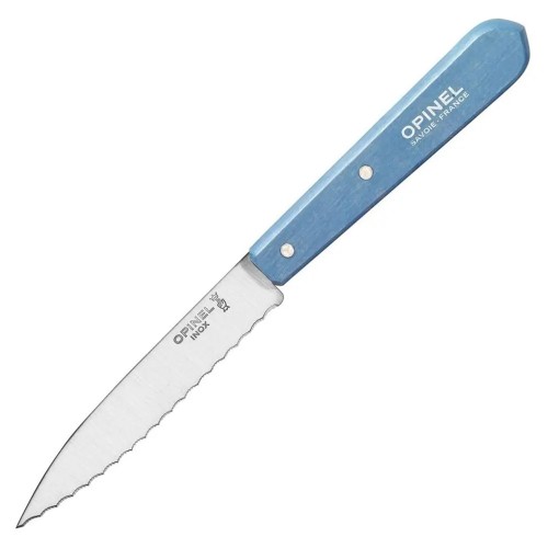 Кухненски нож Opinel - Les Essentiels №113, с 10см назъбено острие, дръжка от габър, светлосин
