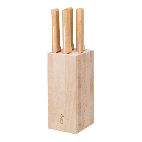 Комплект 5 кухненски ножа Opinel Parallele - Bread, с дървена стойка от бук