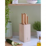 Комплект кухненски ножове Opinel - Parallele - Meat, 5 ножа и дървена стойка от бук