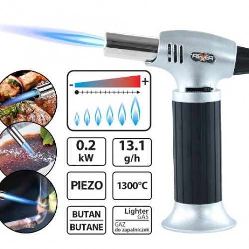 Комплект кухненска газова горелка + 2 бр. газ REXXER RB-04-102, 200 W, 1300 градуса, регулиране на пламъка