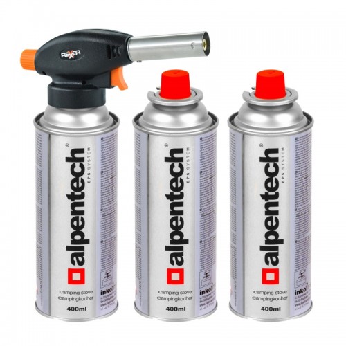 Комплект газова горелка + 3 бр. газ REXXER RB-04-106, 1100 W, регулиране на пламъка, 220 гр, 400 мл