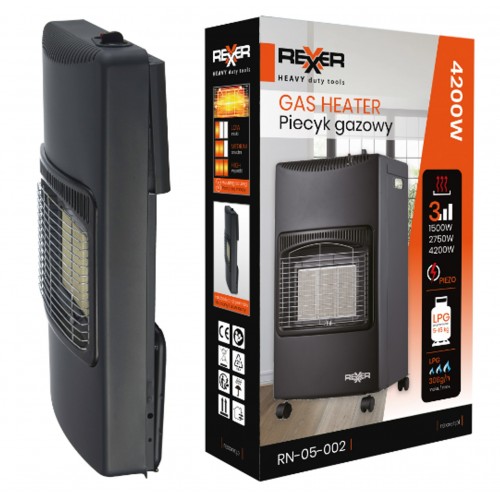 Керамичен газов отоплител REXXER RN-05-002, 4200 W, пиезо запалване, 3 нива на регулиране