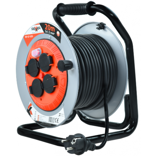 Удължител на метална макара REXXER RP-07-630, 20 м, 3x1.5 мм2, IP44, 4 гнезда