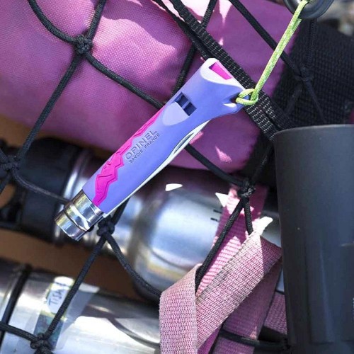 Детски сгъваем нож Opinel №7 Outdoor Junior Purple, острие 8 см, SOS свирка