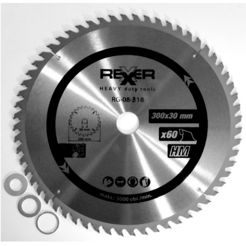 Циркулярен диск за дърво HM материал Rexxer RG-08-318 - 300 / 30 / 60 зъба