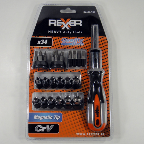 Комплект битове и вложки Rexxer RA-04-332,  34 части