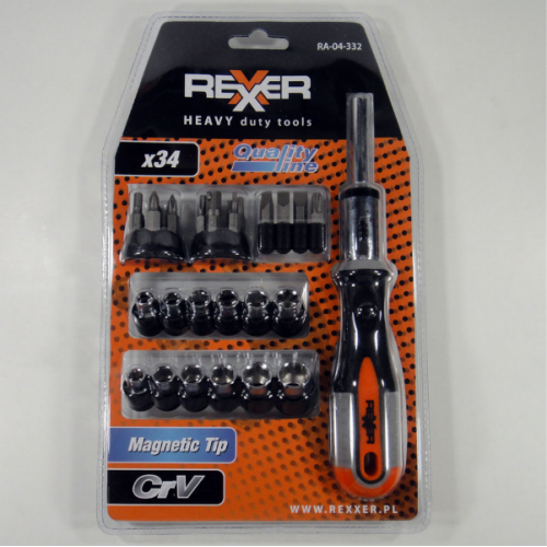 Комплект битове и вложки Rexxer RA-04-332,  34 части